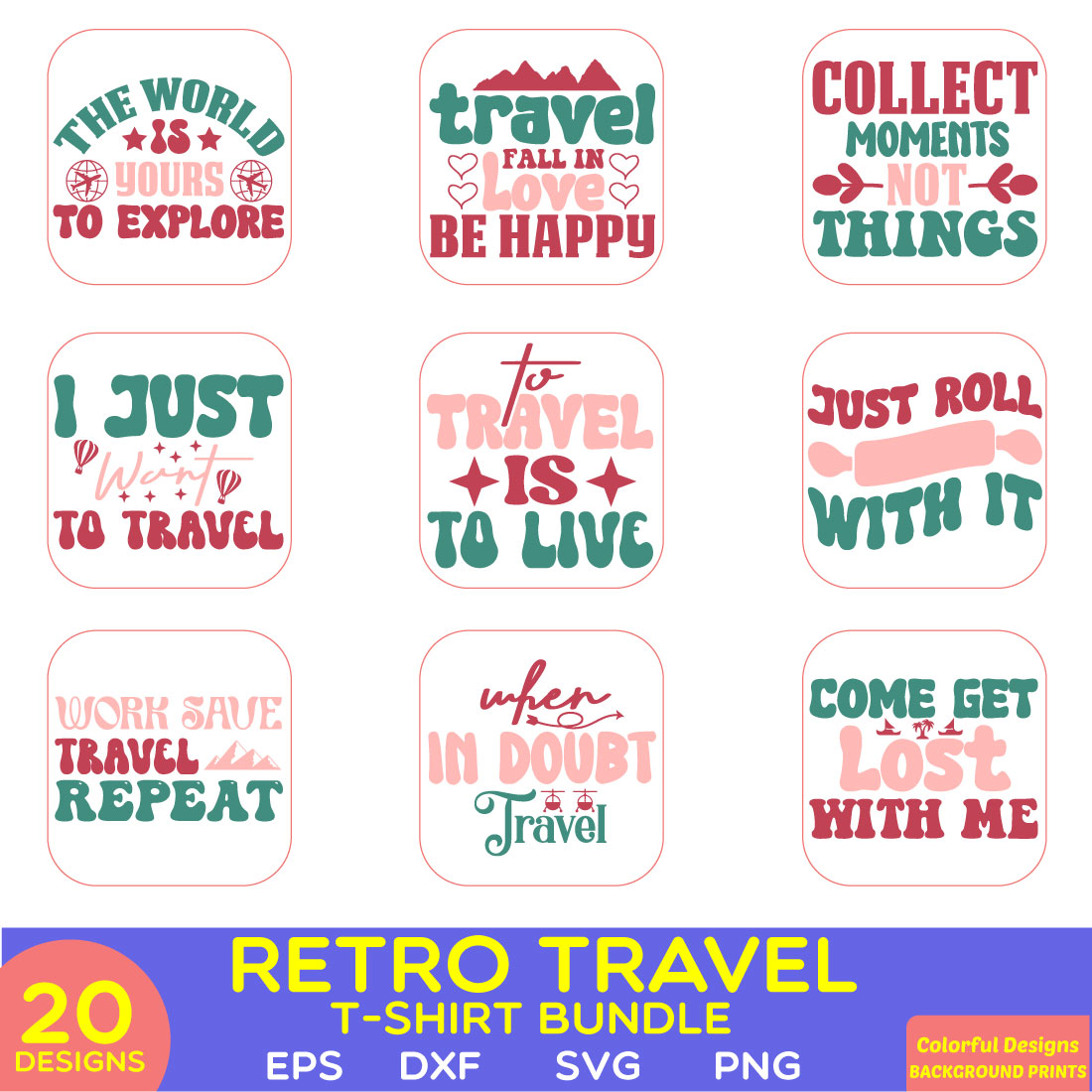 retro travel t-shirt bundle preview image.