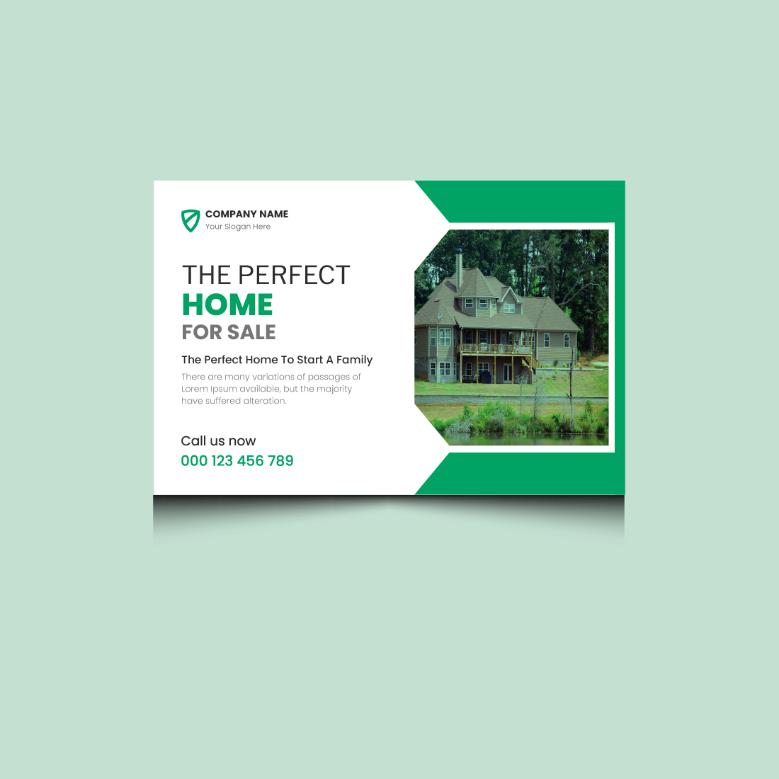 Real estate business post card template design preview image.