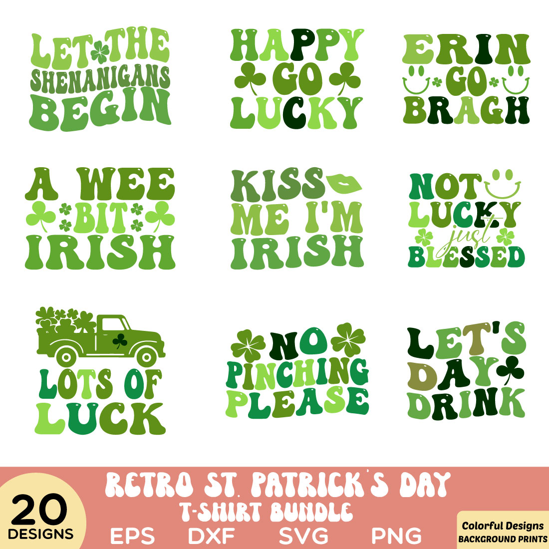 retro st patrick\'s day t-shirt bundle preview image.