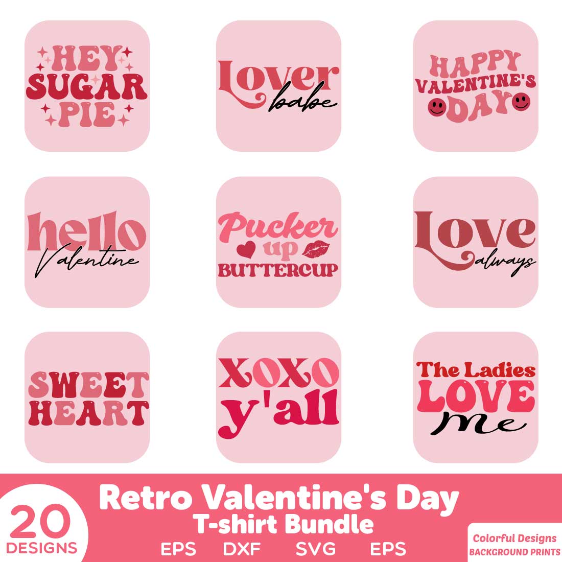 Retro Valentine's Day T Shirt Bundle preview image.