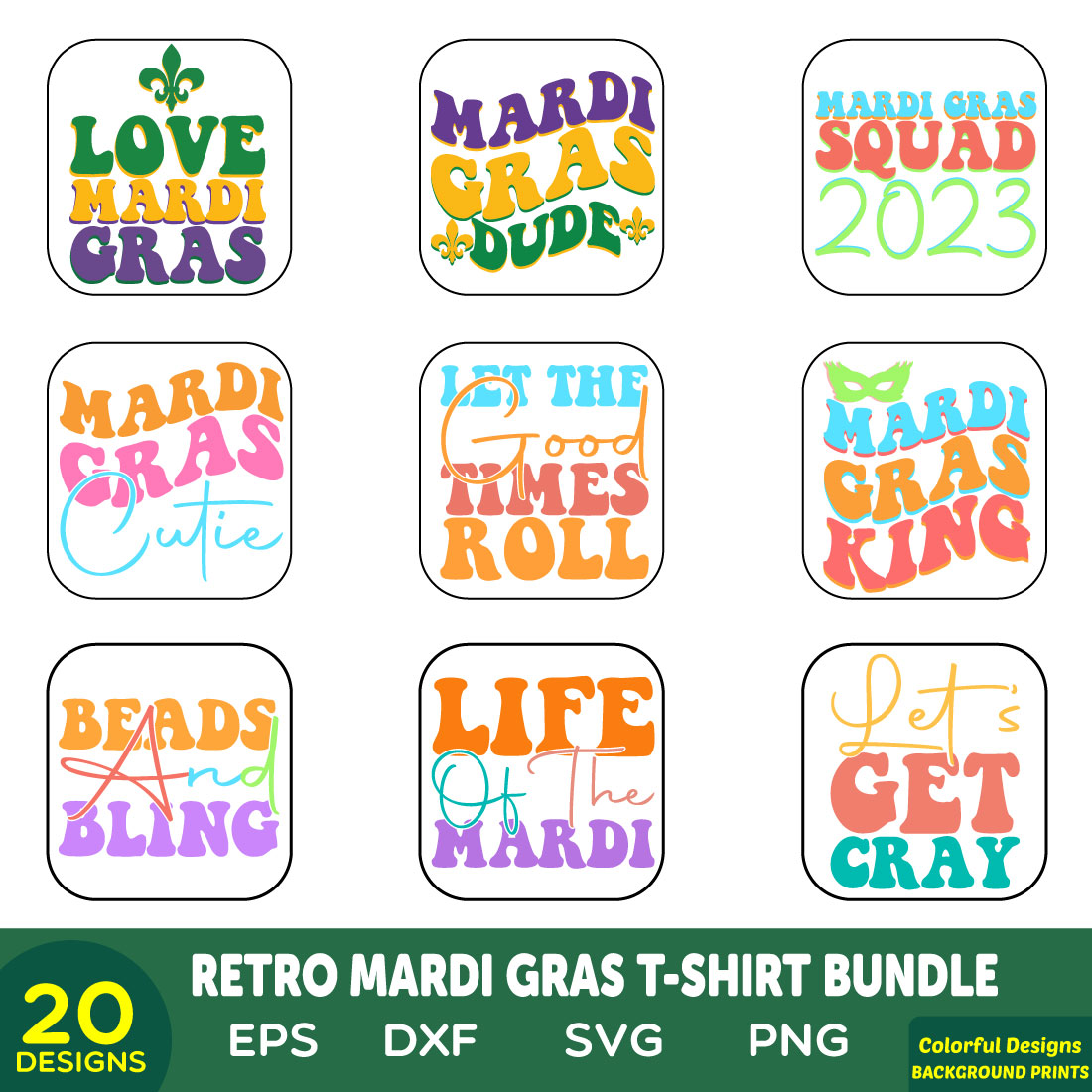 Retro Mardi Gras T-shirt Bundle preview image.