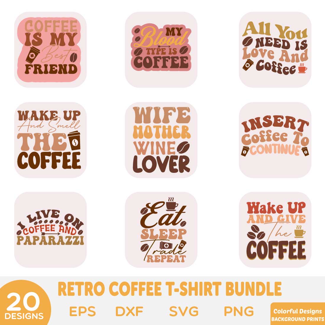 retro coffee t-shirt bundle preview image.