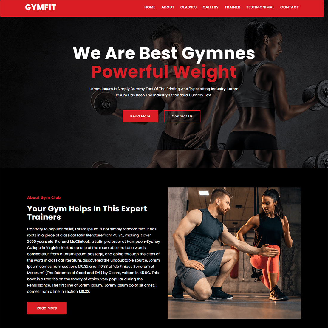 Gymfit Gym & Fitness Website Theme preview image.