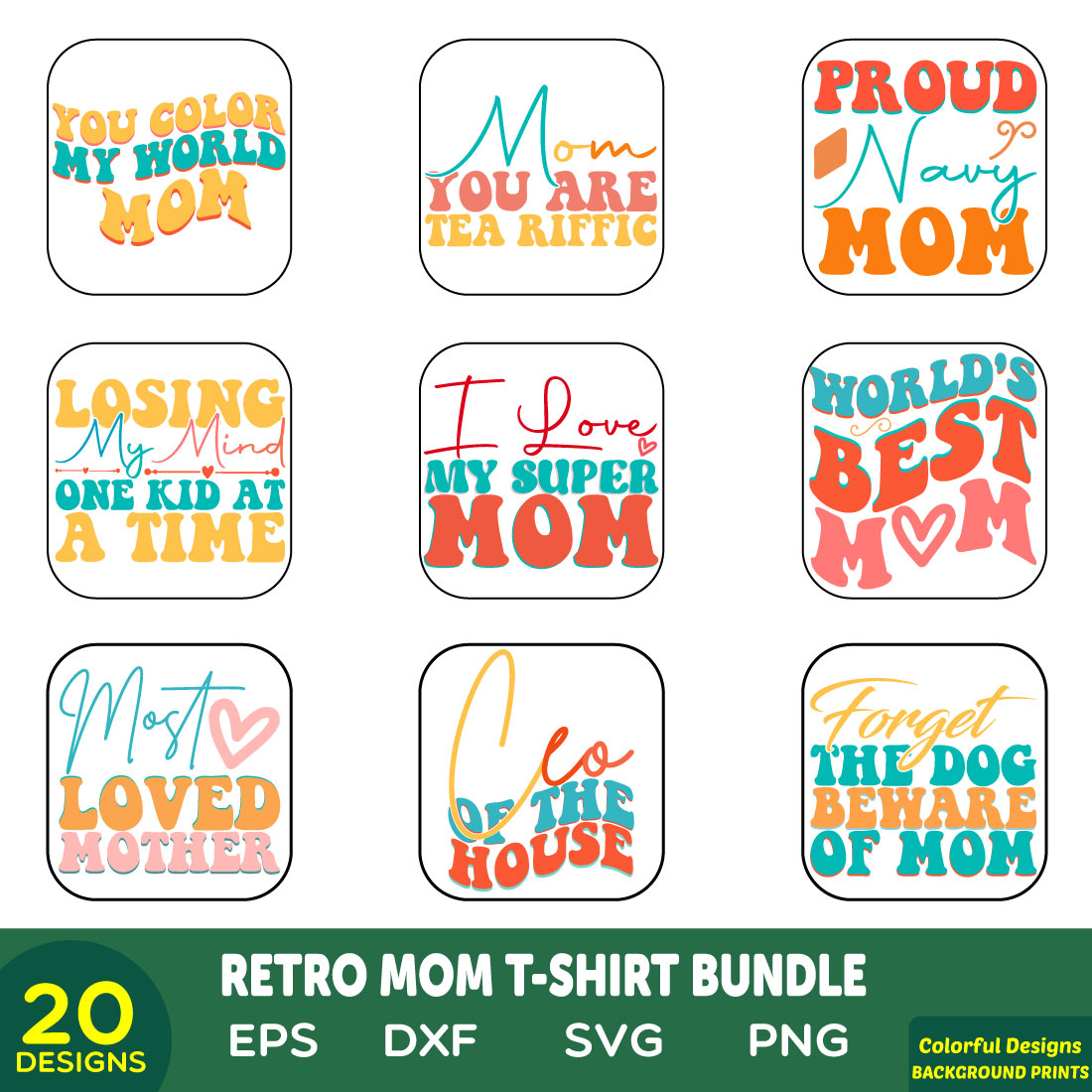 retro mom t-shirt bundle preview image.