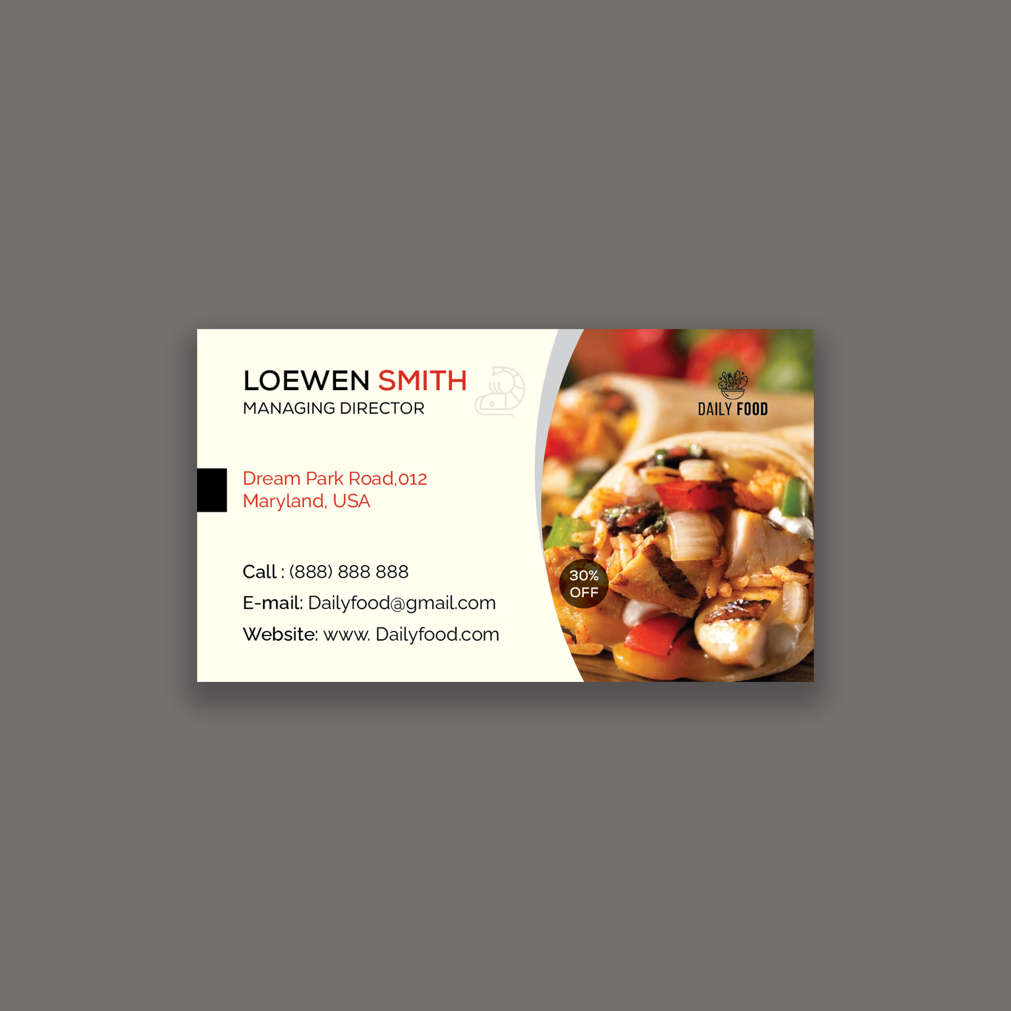Food Business Card Template preview image.