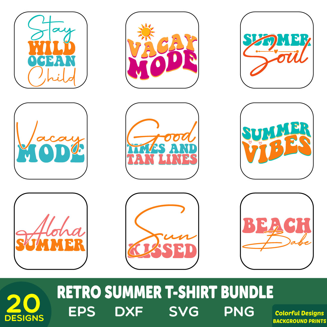 Retro Summer T-Shirt Bundle preview image.