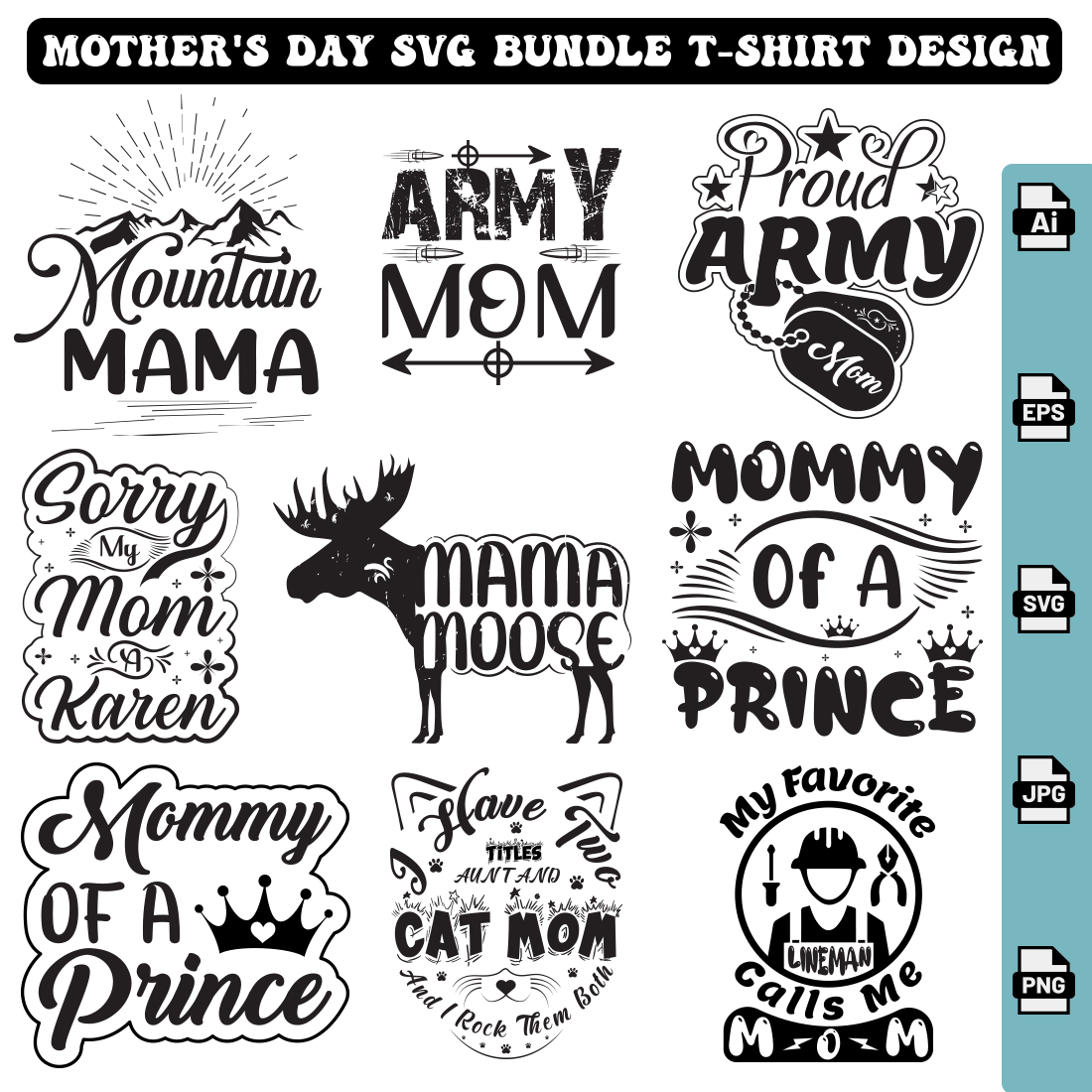 10 Vector mother's day love mom t-shirt design SVG bunles, inspiring motivation quote with text mother day tshirt, mom typography t-shirt bundles preview image.