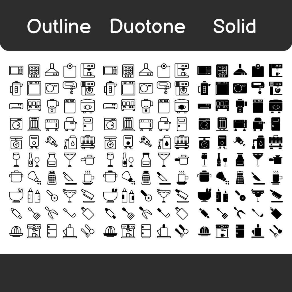 Kitchen Icon Pack Black Style Design Sign And Symbol - MasterBundles