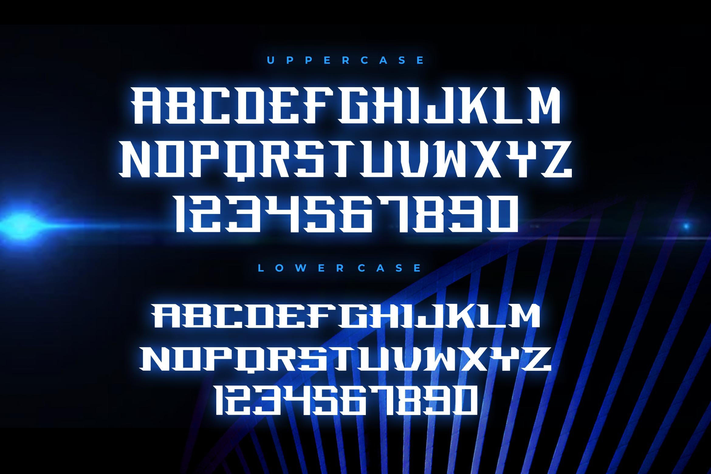 Quattro - Modern racing gaming font preview image.