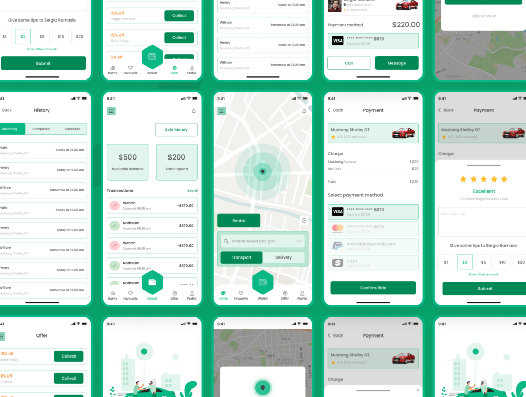 Rideshare Ride Mobile App UI kit - MasterBundles