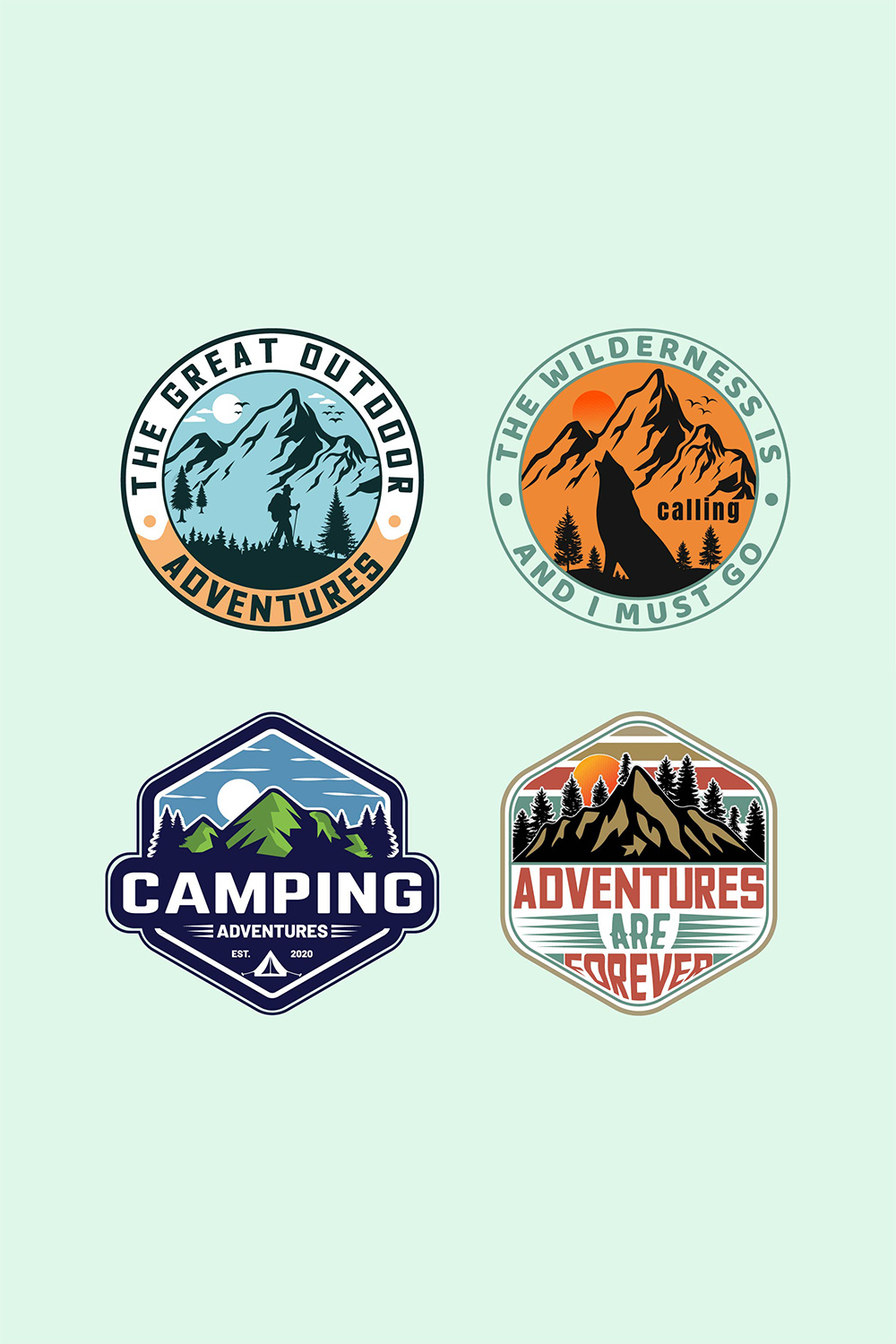 Adventure outdoor mountain logo design vector illustration and T-shirt design pinterest preview image.