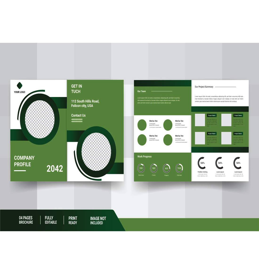 Bifold company brochure template design cover image.
