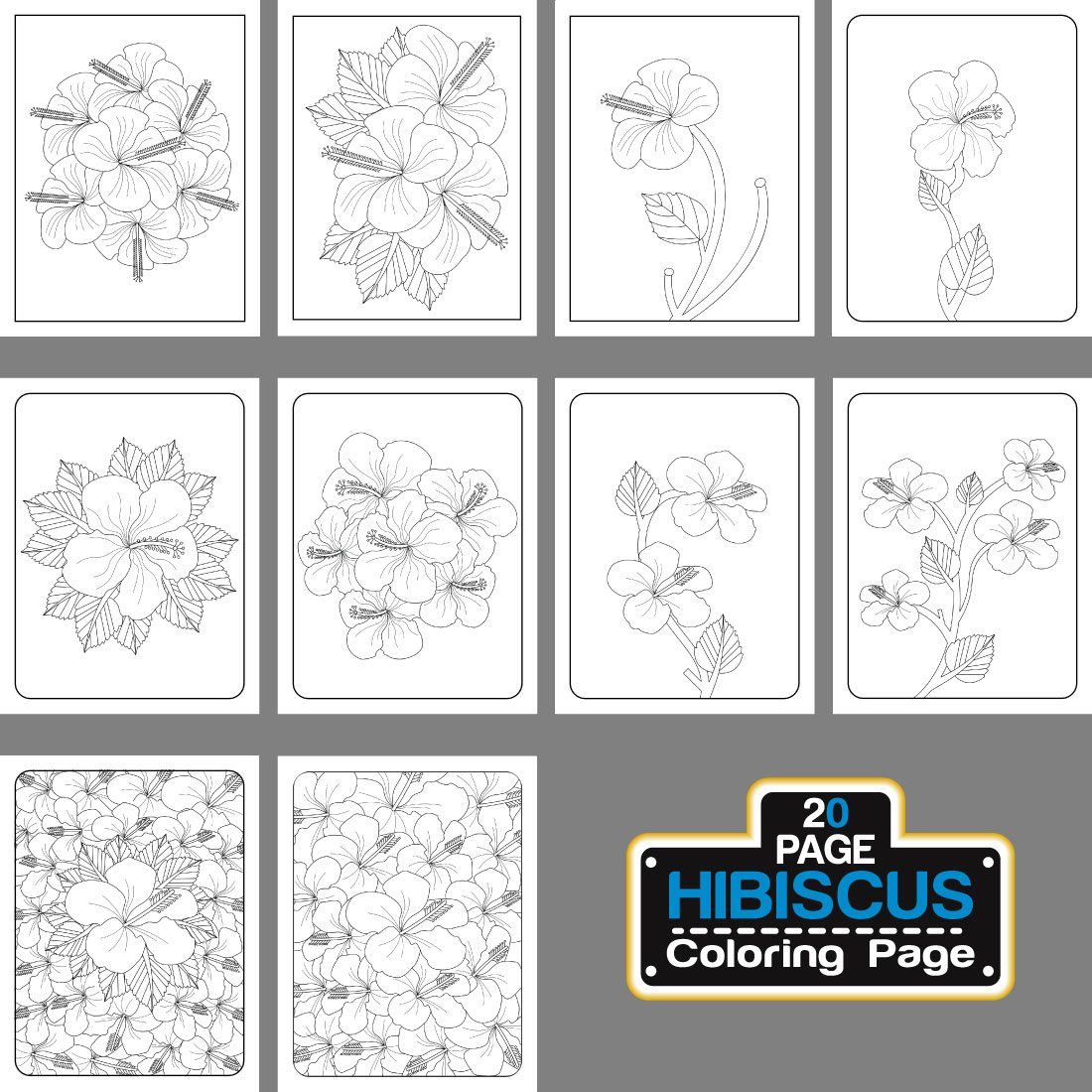 Hibiscus Flower Coloring Page And Book preview image.