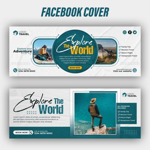 Tour Social Media Banner Travel Agency Facebook Cover Design cover image.