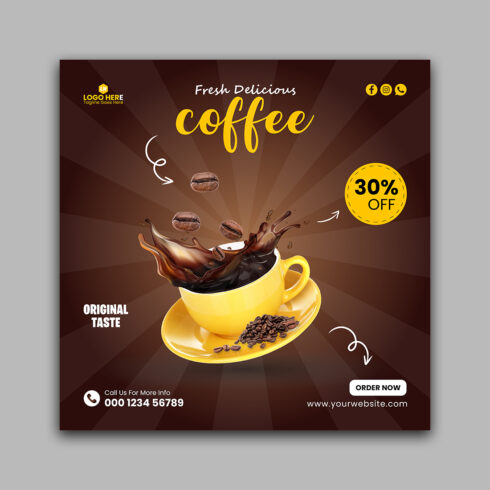 Creative Coffee Social Media Instagram Post Design Template cover image.