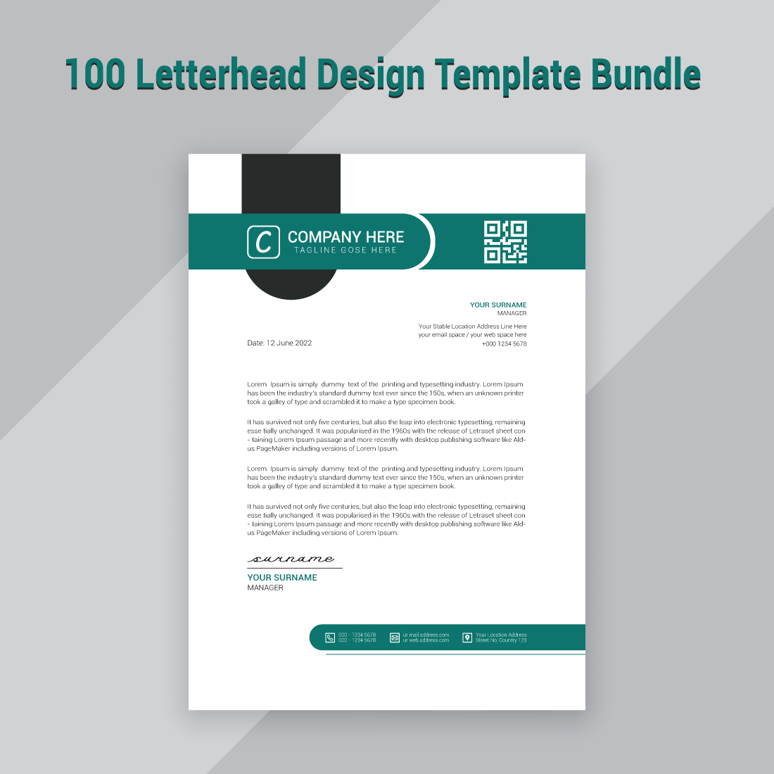 100 Letterhead Design Template Bundle cover image.