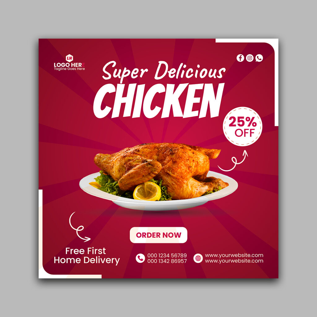 Creative Food Social Media Instagram Post Design Template - MasterBundles