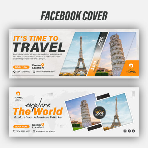 Tourism Social Media Banner Travel Agency Facebook Cover Design cover image.