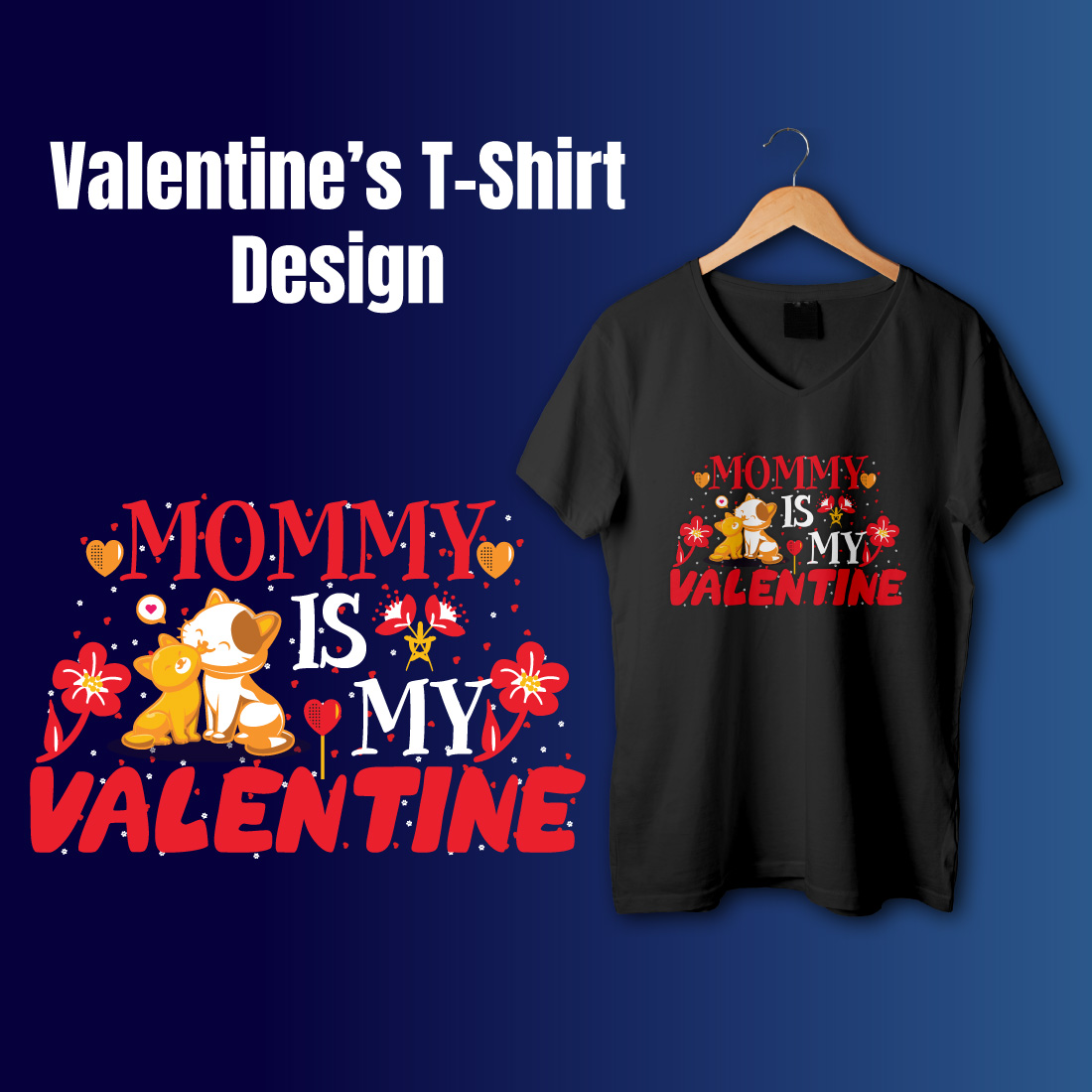 Free Happy Valentines Day cat Vector T-Shirt Design cover image.