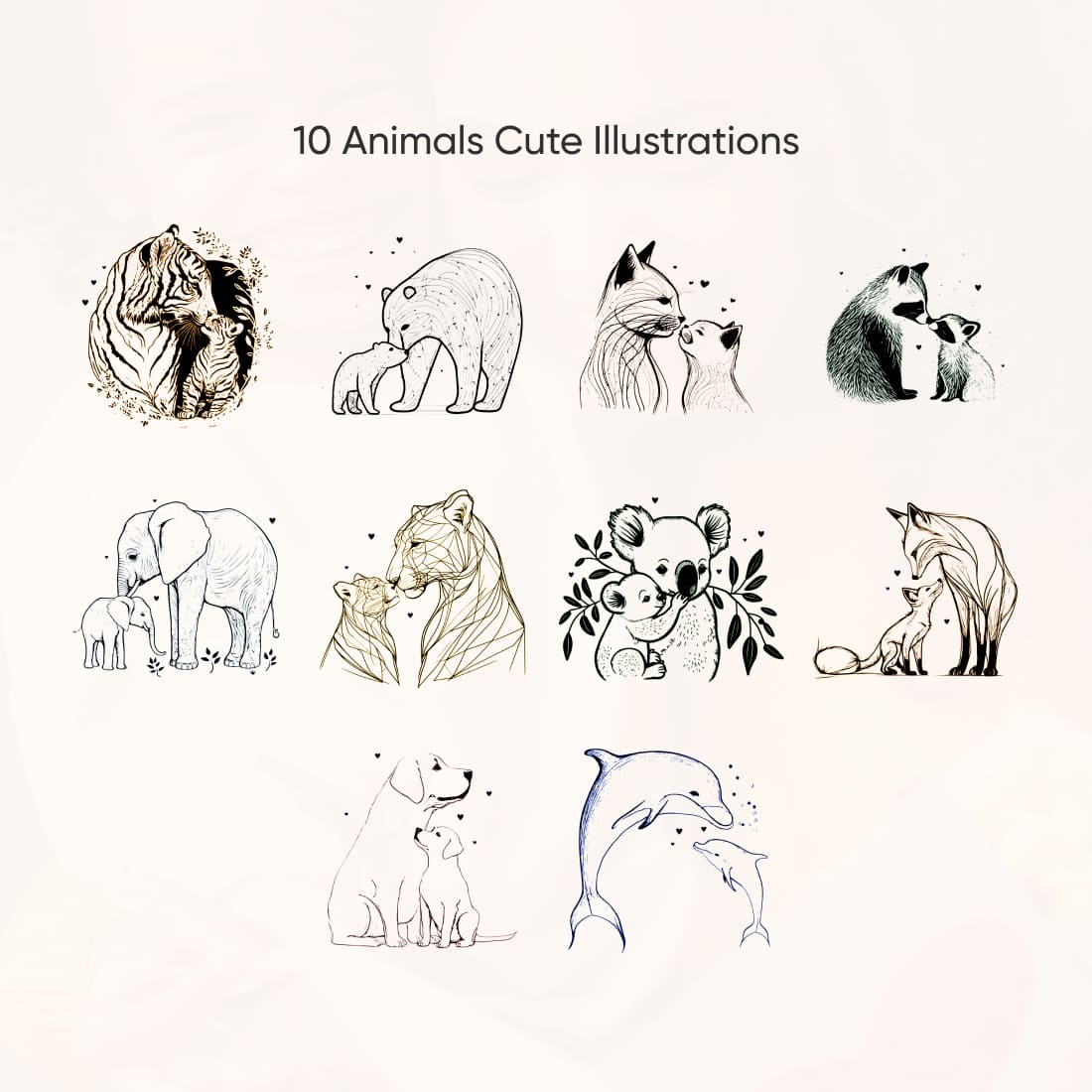 Mother\'s Day Animals Cute Illustrations [SVG included] preview image.