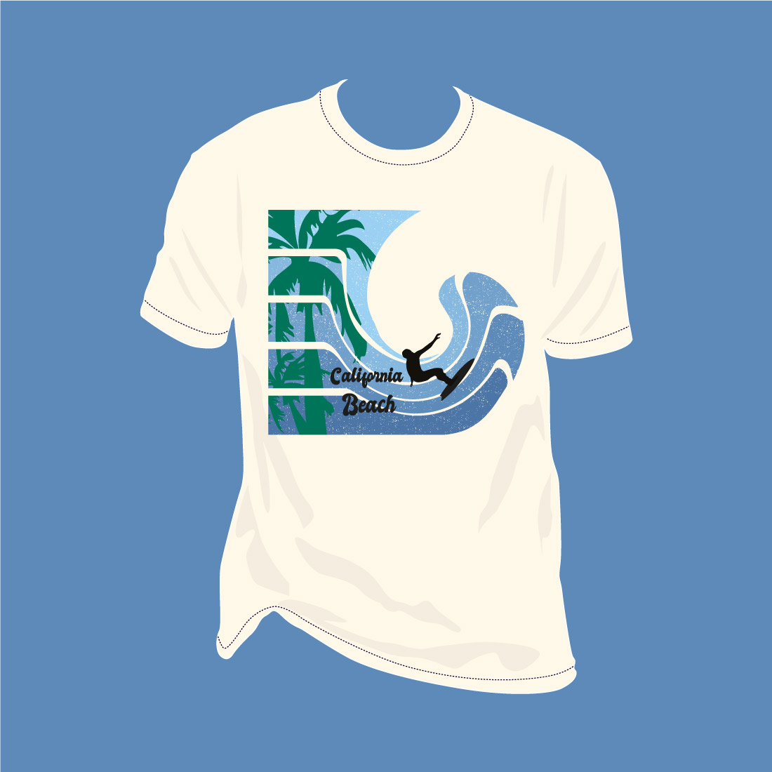 California Beach wave palm tree vector surfing on wave summer vacation t shirt design preview image.