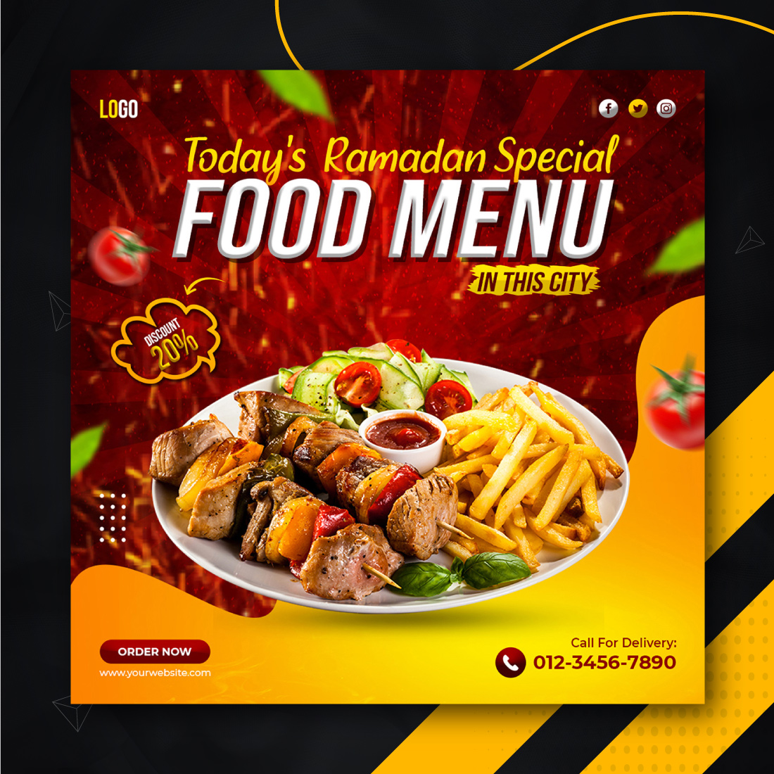 Modern Fast Food Social Media Promotional Post & Instagram Banner Design Template For Restaurant Business 4 Set preview image.