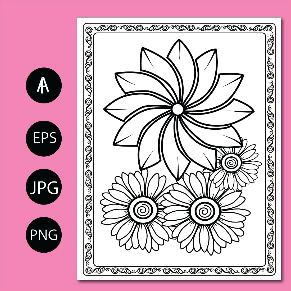 30 Flower Coloring Pages preview image.