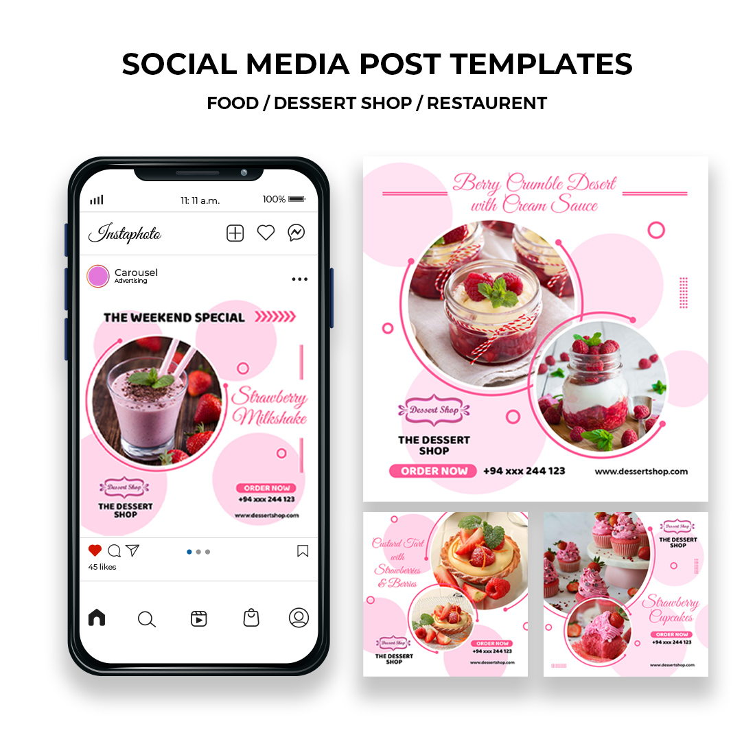 Food / Dessert Shop / Restaurant - Social Media Post Templates preview image.
