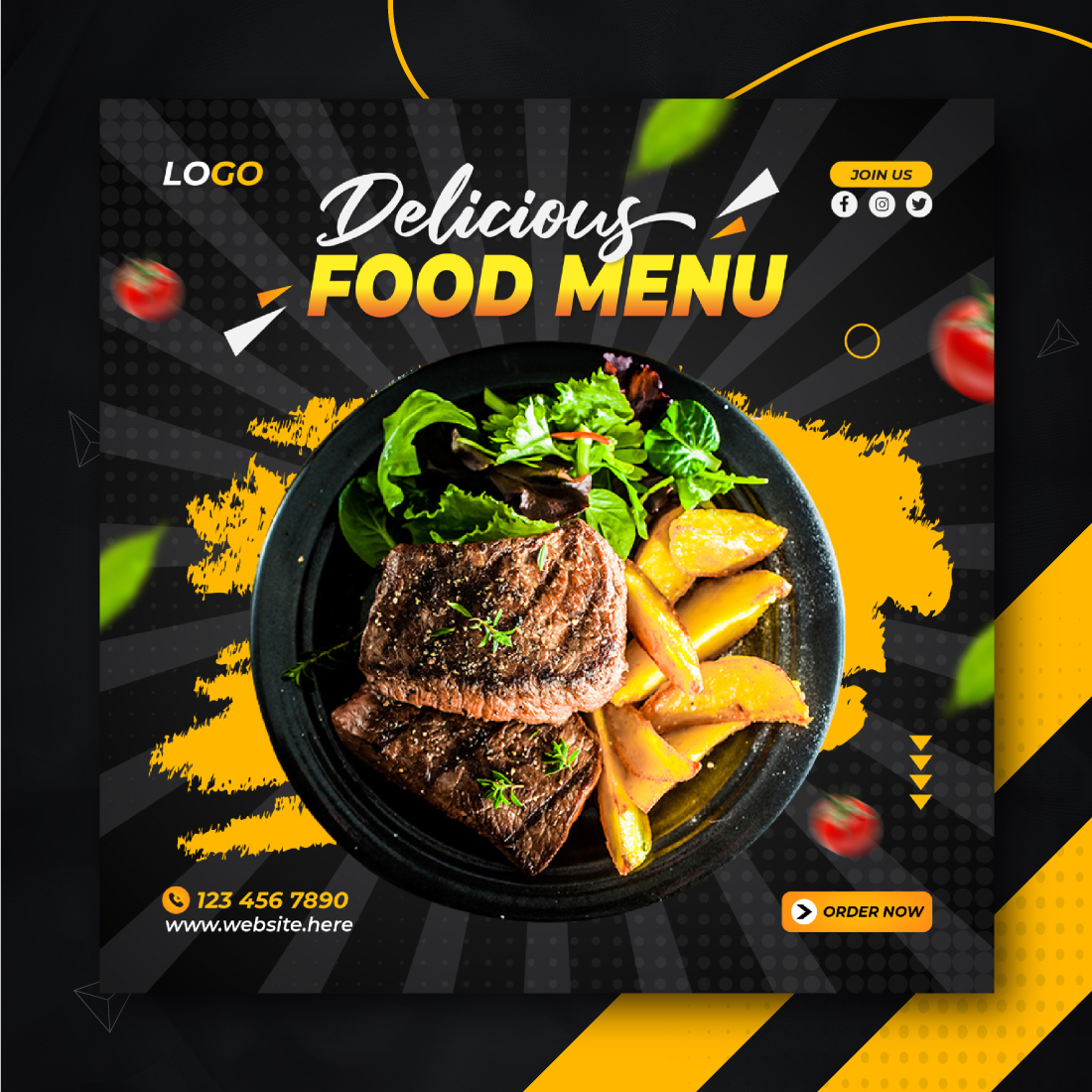 Food Social Media Promotional Post & Instagram Banner Design Template for Restaurant Business 4 Set preview image.