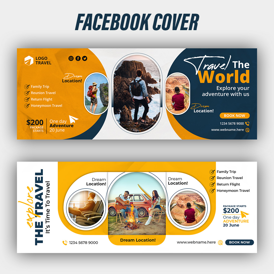 Tour Social Media Banner Travel Agency Facebook Cover Design preview image.