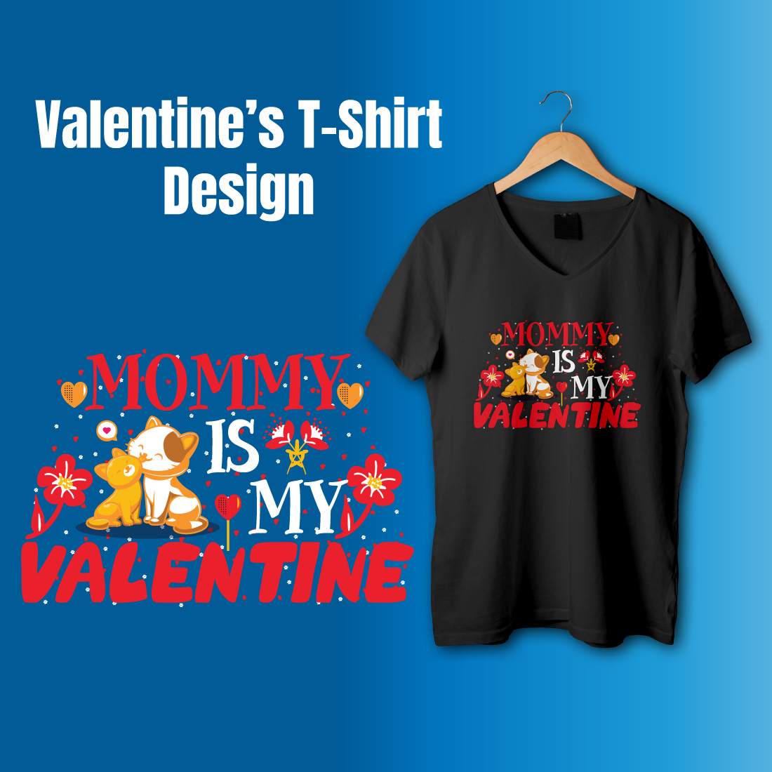 Free Happy Valentines Day cat Vector T-Shirt Design preview image.