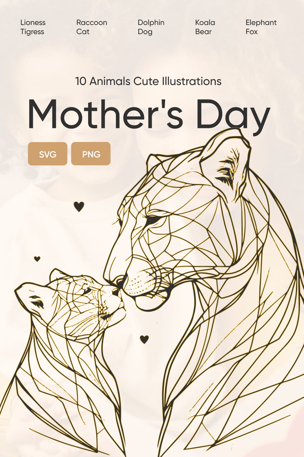 Mother\'s Day Animals Cute Illustrations [SVG included] pinterest preview image.