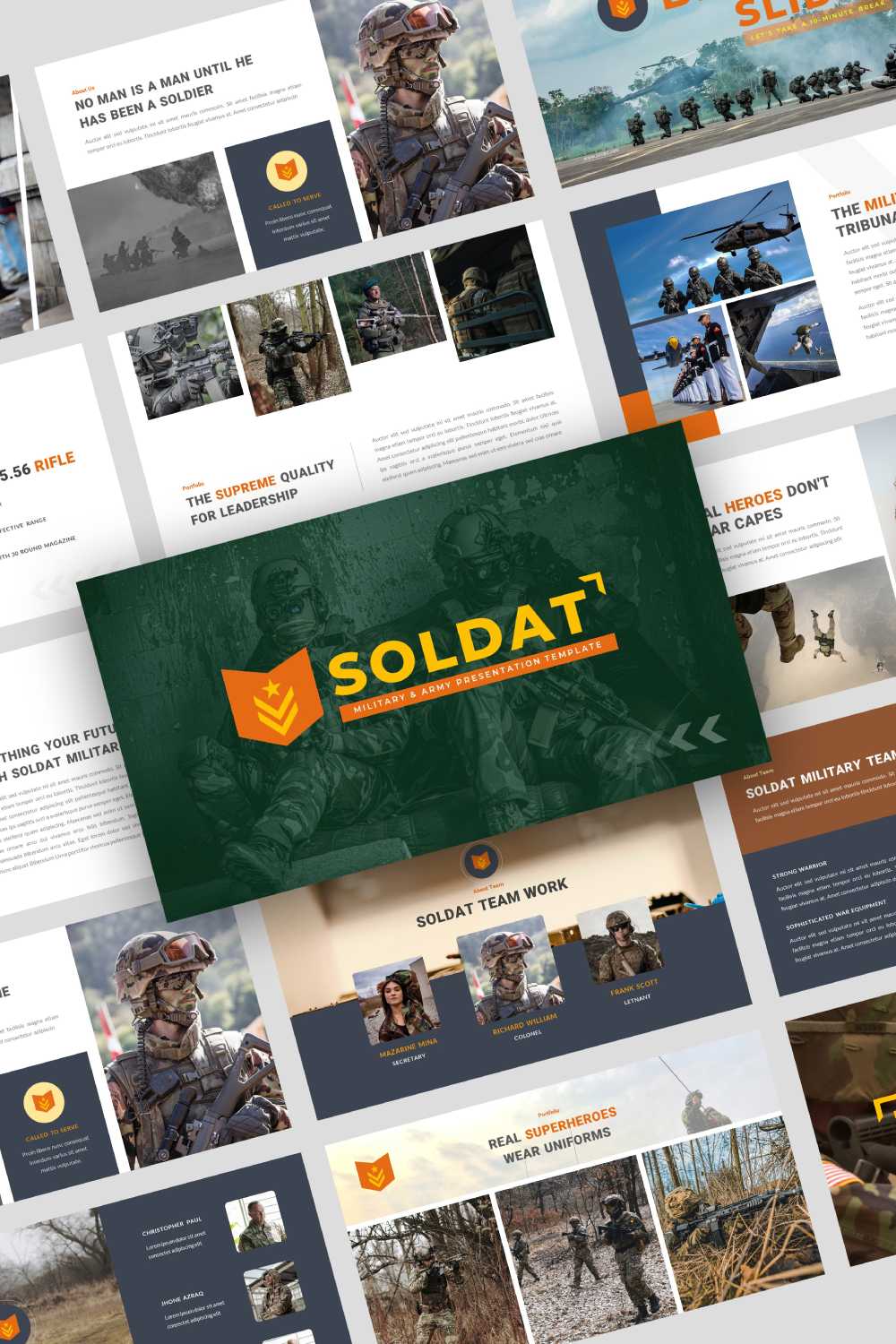 SOLDAT - Military & Army Presentation PowerPoint Template pinterest preview image.