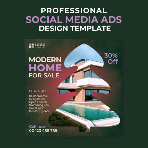 Professional & Creative Modern Home For Sale Social Media Ads Design Template cover image.