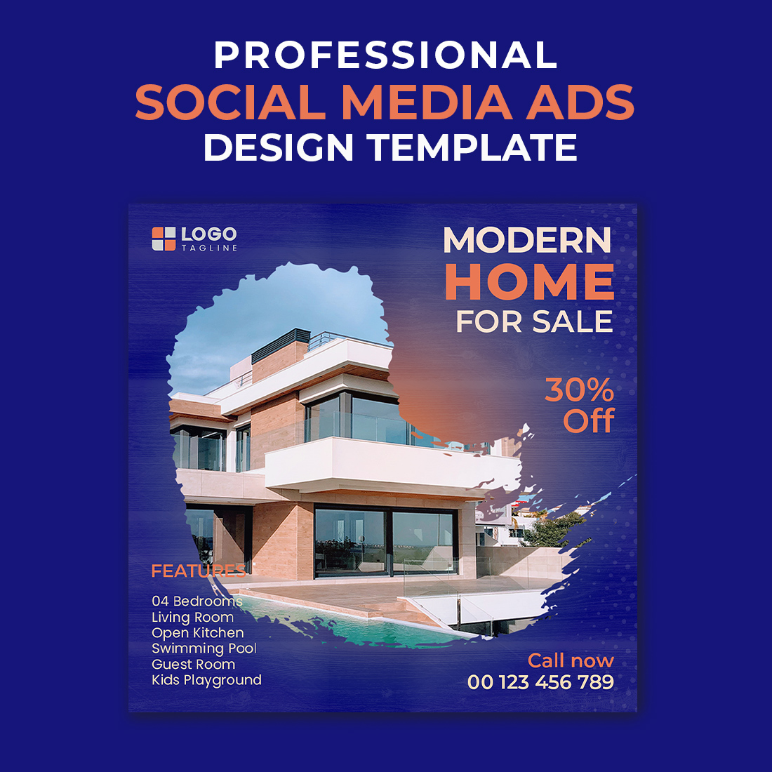 Professional & Creative Modern Home For Sale Social Media Ads Design Template cover image.