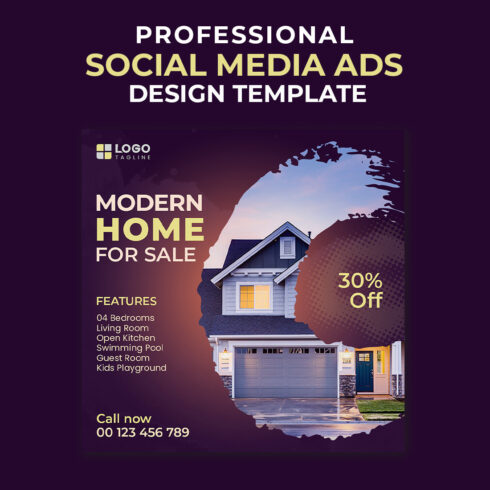 Professional & Creative Modern Home For Sale Social Media Ads Design Template cover image.