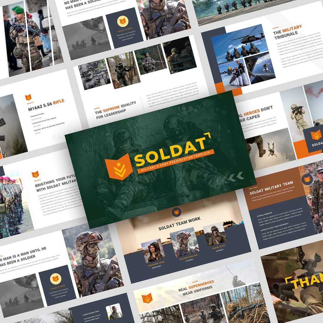 SOLDAT - Military & Army Presentation PowerPoint Template preview image.