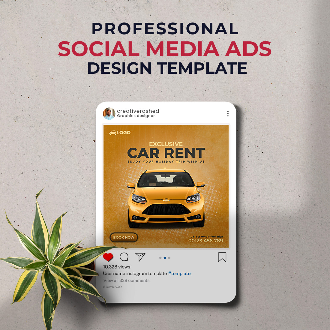 Professional & Creative Car Rent Social Media Ads Design Banner Template preview image.