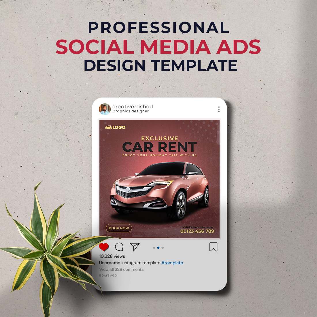 Professional & Creative Car Rent Social Media Ads Design Banner Template preview image.