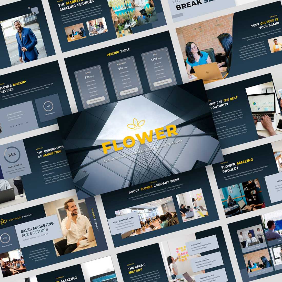 Flower - Business Multipurpose PowerPoint Presentation Template preview image.