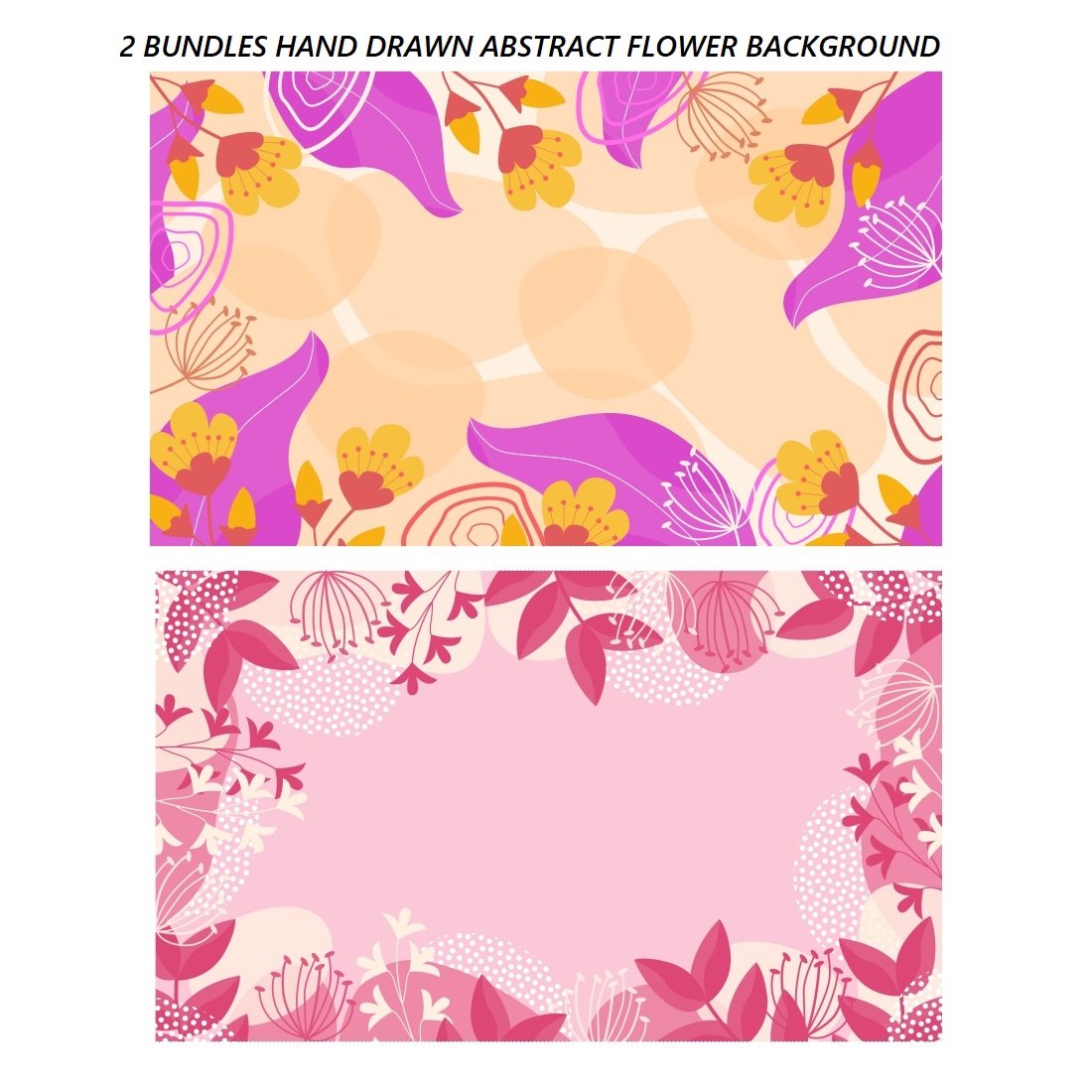 2 Bundles Abstract hand drawn flowers background with pastel color preview image.