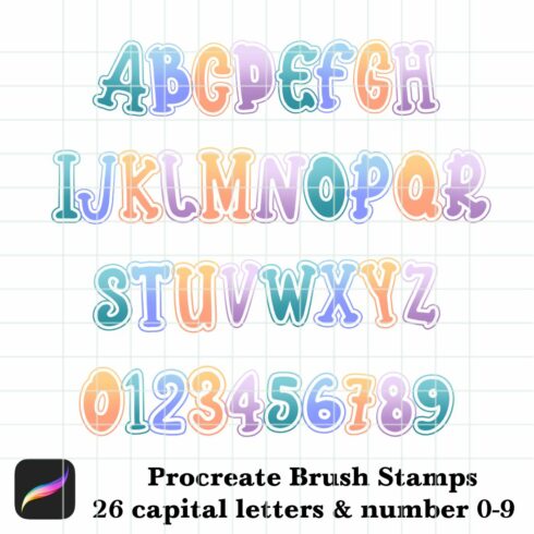 26 Alphabet & Number 0-9 Brush Stamps Procreate cover image.