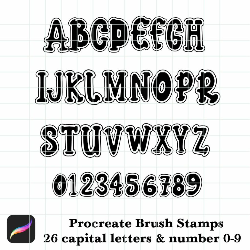 26 Alphabet & Number 0-9 Brush Stamps Procreate - MasterBundles