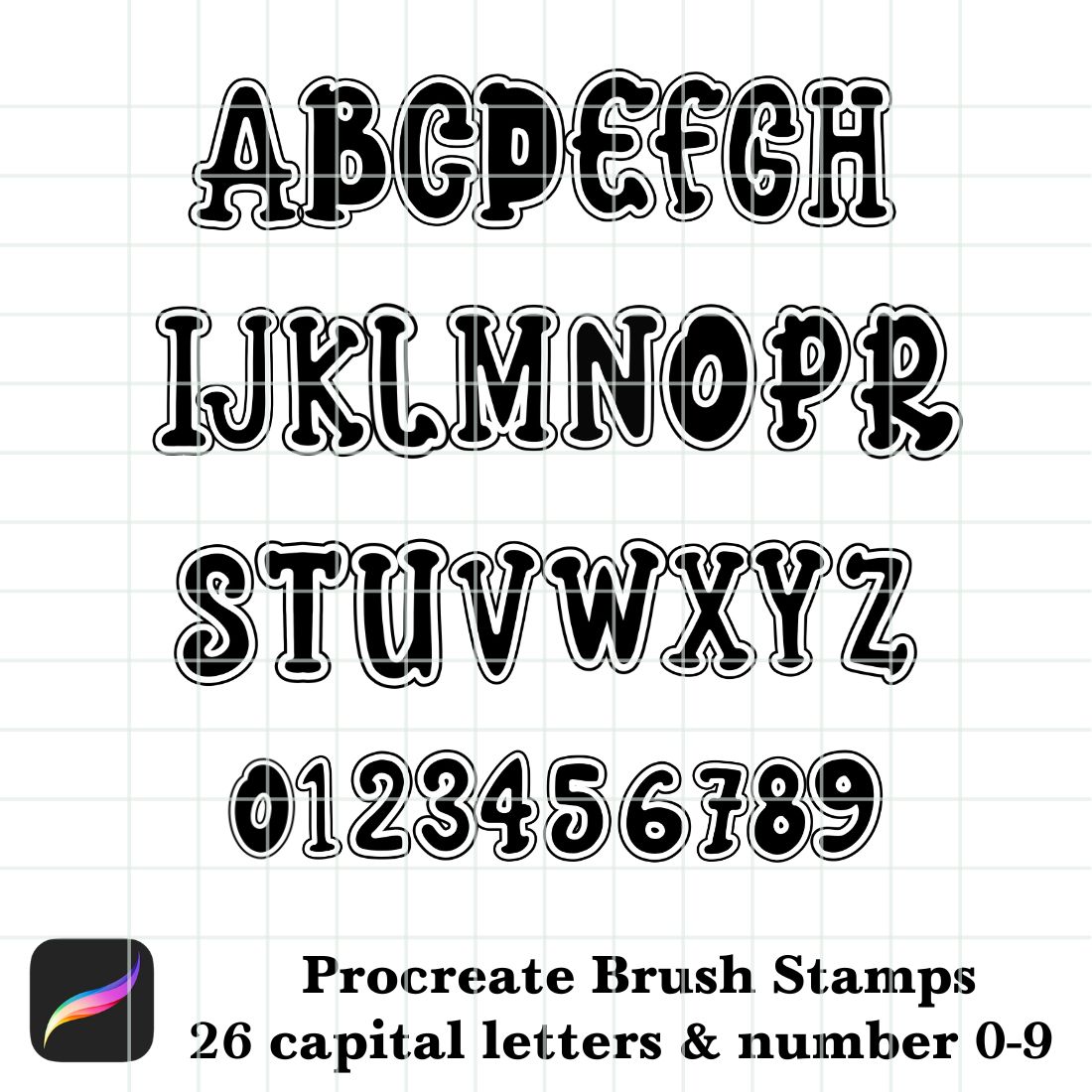 26 Alphabet & Number 0-9 Brush Stamps Procreate preview image.