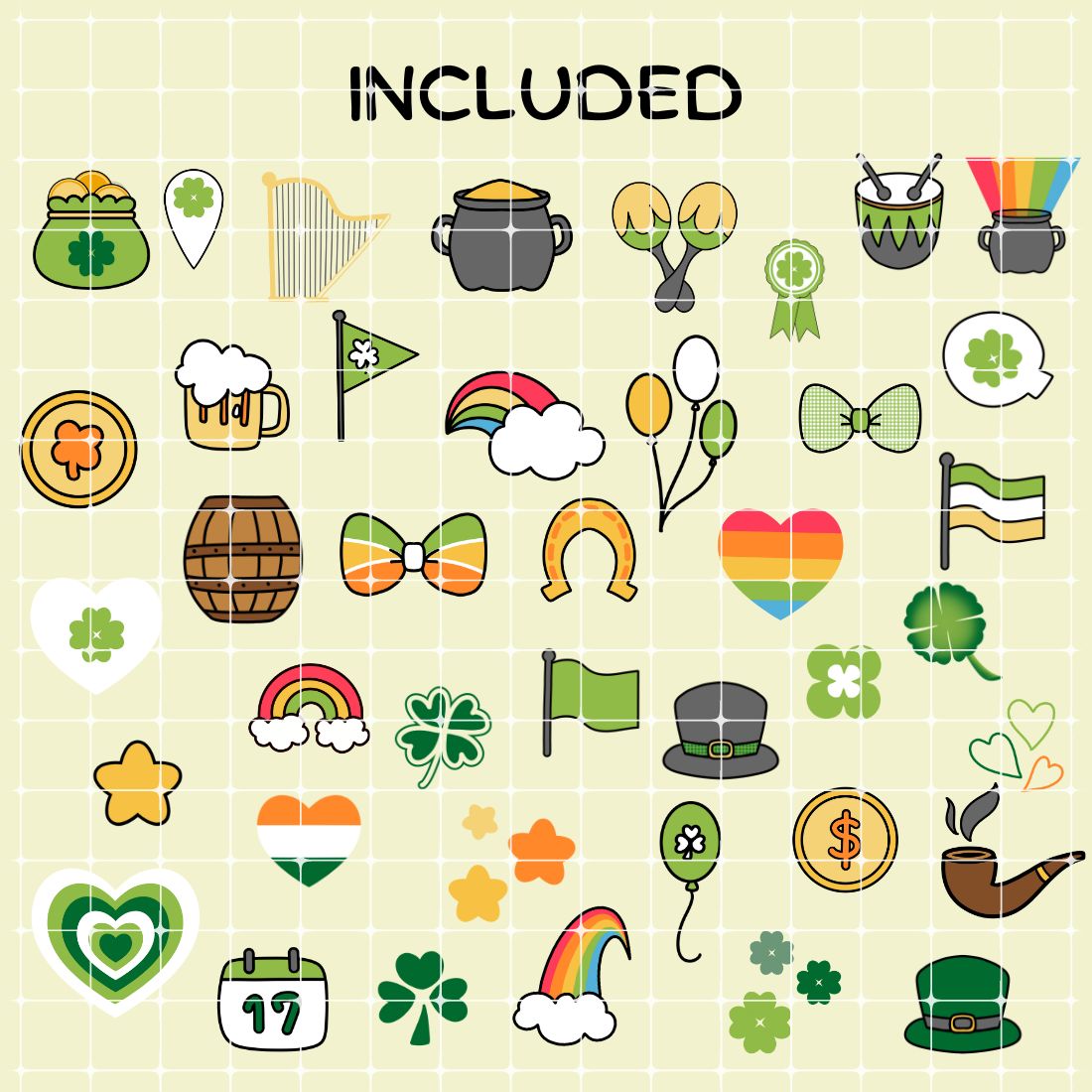 StPatrick\'s Day Hand Drawn Clipart - PNG, JPG, EPS - 300 DPI preview image.