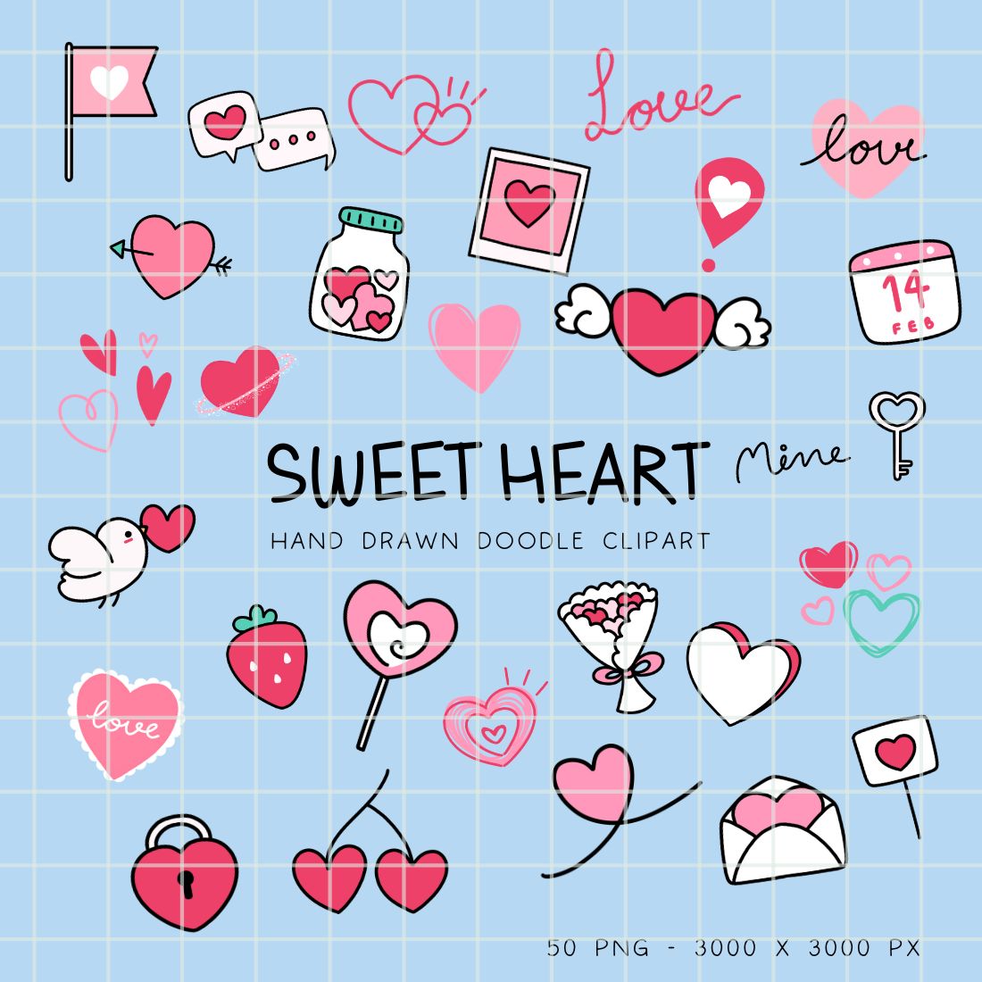 Sweet Heart Hand Drawn doodle Clipart