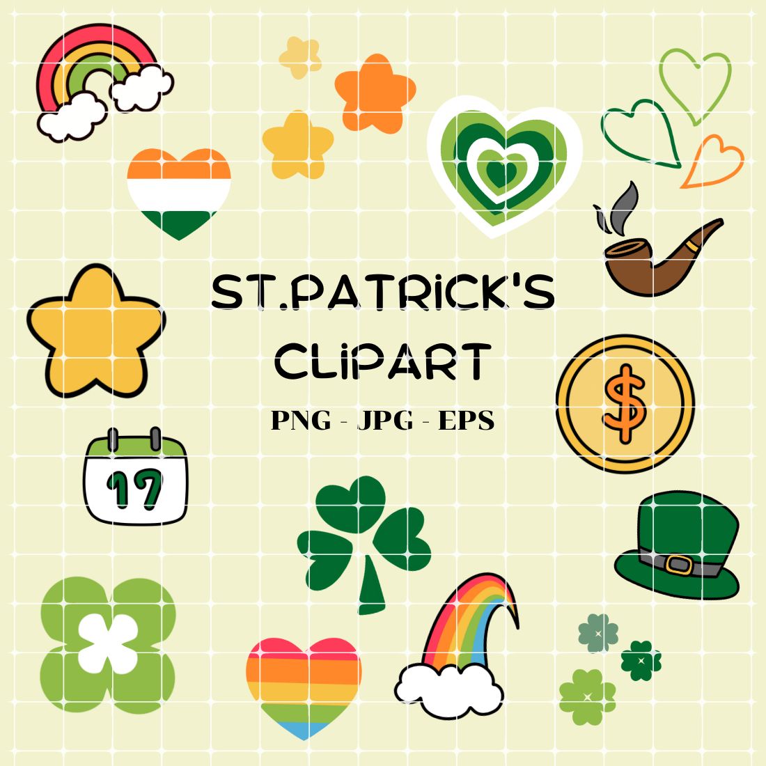 StPatrick\'s Day Hand Drawn Clipart - PNG, JPG, EPS - 300 DPI cover image.
