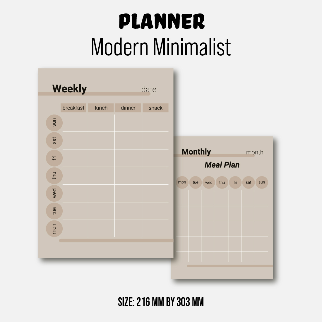 Minimalist Meal Planner monthly/weekly preview image.