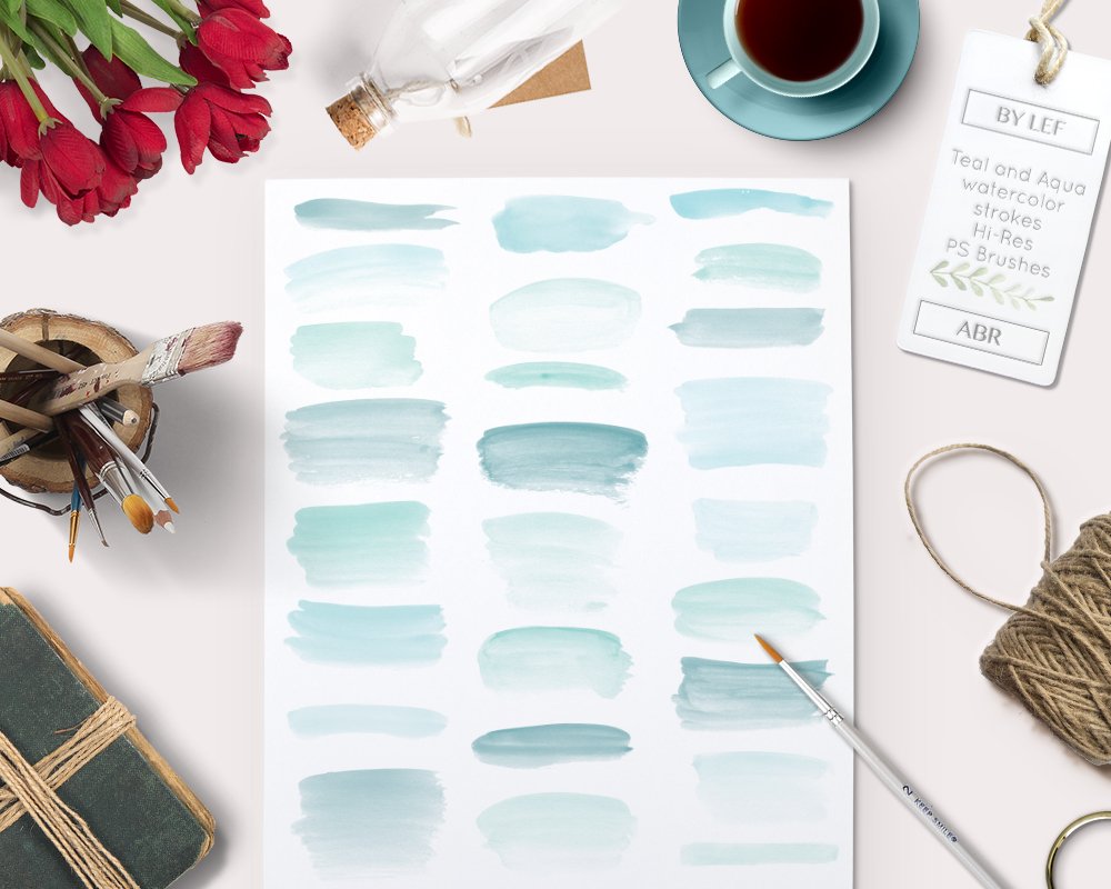 preview new watercolor strokes teal and aqua brushes 488