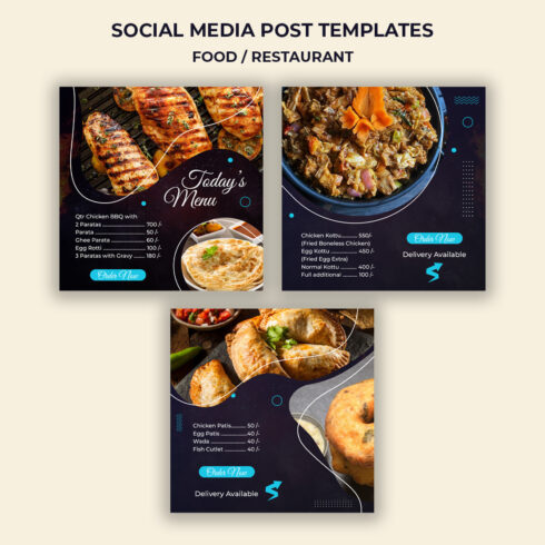 Food / Restaurant Social Media Post Templates cover image.